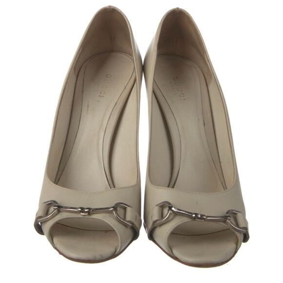 Authentic Gucci Beige D’Orsay Stiletto Heel Leather Shoe Sz 8.5 Italy - Picture 2 of 5